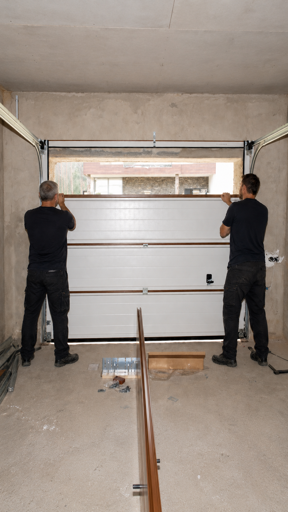 Drei unterschiedliche fertig montierte Garagentore in einer Projektgalerie